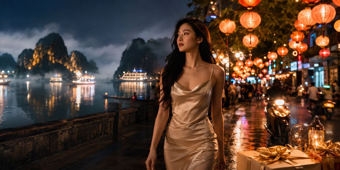 Không khí chợ đêm vịnh Hạ Long với người dùng theo dõi cá cược trên điện thoại