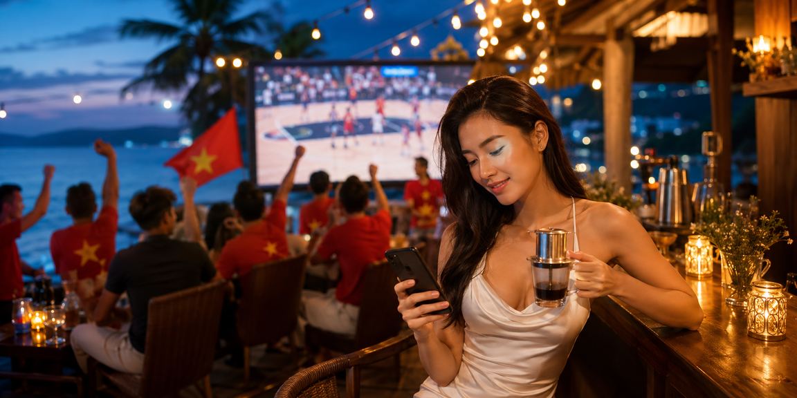 Người hâm mộ bóng rổ tại Phú Quốc theo dõi kèo cược NBA qua p2s bên ly cà phê